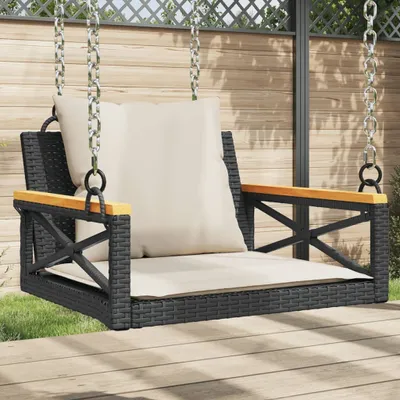 Produktbild von "2026 Promotion" Hängesessel, Parkbank, mit Kissen, Schwarz 63x62x40 cm Poly Rattan - Gartenbänke CC22381