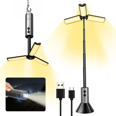 Produktbild von Campinglampe mit Superheller Taschenlampe, mit Stativ Teleskop Falt Hängelampe