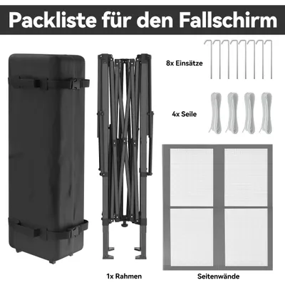 Produktbild von XMTECH Gartenpavillon, 3x3m Pop Up Pavillon 4x4m Dach, UV-Schutz, windfest, höhenverstellbar, 210D Oxford-Gewebe, Grau