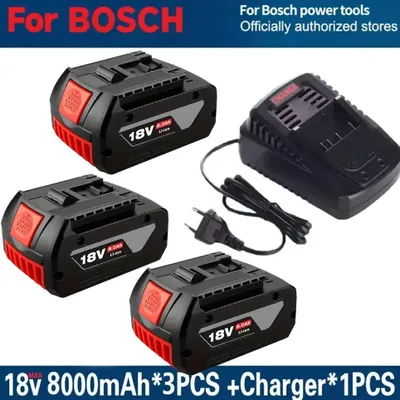 Image de Batterie de rechange pour outils électriques - 18V Li-Ion - 3 batteries de 8,0 Ah (8000 mAh) avec chargeur - compatible avec les modèles BAT609, BAT610, GBA18V, GSR18V, BAT618, BAT619