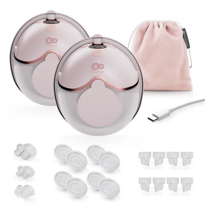 Obrázok produktu pre Kinderkraft MAMAFLOW DOUBLE – Elektrická dvojitá odsávačka materského mlieka, 2 nádobky, prenosná, 4 režimy, USB-C, ružová