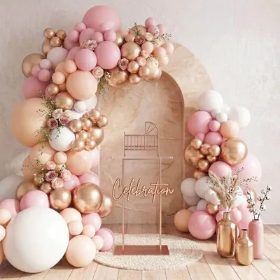 Ballonbogen-Set, 113-teilig, staubiges Rosa, Champagner-Gold