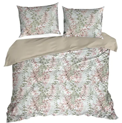 Immagine prodotto di EUROFIRANY | Biancheria da letto - Set copripiumino - 220x200 cm - bianco - rosa - 100% cotone - Fodera per cuscino - Motivo a foglie