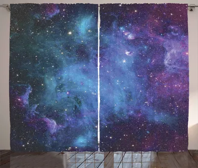 Produktbild von ABAKUHAUS Nebel Rustikaler Gardine, Galaxy Sterne im Weltraum, Schlafzimmer Kräuselband Vorhang mit Schlaufen und Haken, 280 x 175 cm, Navy Lila