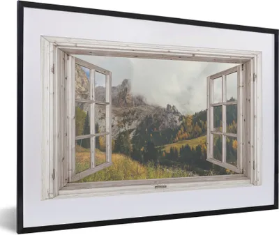 Produktbild von MuchoWow® Gerahmtes Poster Aussicht - Wald - Herbst 60x40 cm - Poster mit Schwarzem Bilderrahmen Wandposter Rahmen Foto Bilder - Schlafzimmer - Plakat in Rahmen - Drucken