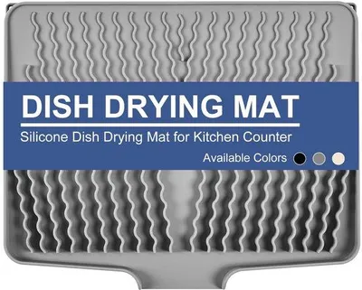 Image de Unyqoos® : tapis de séchage en silicone gris – séchage rapide, antidérapant et résistant à la chaleur jusqu'à 220 °C, sans BPA, lavable au lave-vaisselle, multifonctionnel
