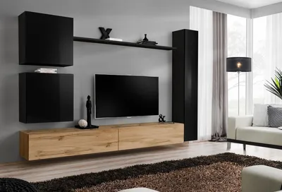 Produktbild von Wohnzimmer Luxus Einrichtung Wohnwand Schwarz Wandschrank Holzmöbel Stil Design