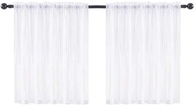 Obrázek produktu pro Dvoudílná krátká záclonová tyč s nýty, polozatemňovací, do kuchyně a koupelny – 76 cm x 92 cm – bílá