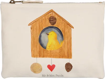 Produktbild von Mr. & Mrs. Panda Schlampermäppchen Vogelhaus Home Grösse XL Große - Weiß - Geschenk, Umzug, Stoffbeutel, Federtasche, Lustige Sprüche, Schminktasche, Make-Up Tasche, Haus