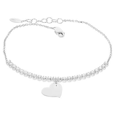 Produktbild von Damen Armband Weißgold 585 Zirkonia Herz Liebe Schmuck Herz Armkette inkl.Gravur