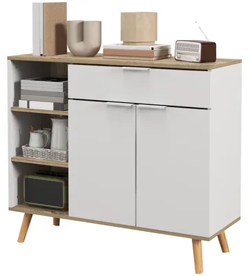 Produktbild von Multifunktionales, platzsparendes M?belstš¹ck mit 3 offenen Regalb?den, Schrank und Schublade, aus Spanplatte, 95 x 35 x 85 cm