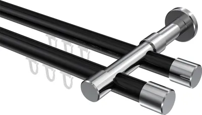 Produktbild von Interdeco Innenlaufstange / Gardinenstange mit Innenlauf Schwarz / Chrom, Typ Prestige Santo (Kappe), 20 mm Ø 2-läufig, 440 cm