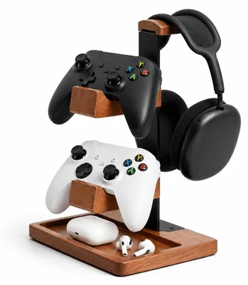 Image de Support en bois pour casque et manette de jeu