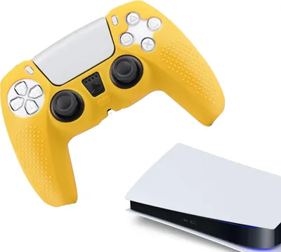 Immagine prodotto di Custodie e skin per PS5, PlayStation 5 - Custodia da gioco performante - Coperture morbide - Accessori per controller antiscivolo - Grip giallo