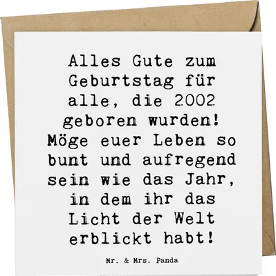 Produktbild von Mr. & Mrs. Panda Glückwunschkarte Spruch 2002 Geburtstag - Weiß - Geschenk, Klappkarte, faltkarte, feiern, Alter, Geburtstagsgeschenk, Alles Gute zum, Glückwunsch, 21.