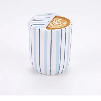 Eiskaffee-Gläser aus Porzellan, blau gestreift, 350 ml