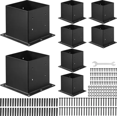 Immagine prodotto di Supporto per pali VEVOR, 8 pezzi, dimensioni interne del supporto 92x92 mm per pali 88,9x88,9 mm, robusta presa a terra Acciaio al carbonio, ideale per ringhiere di terrazze a padiglione, piastra di base del ponte di supporto, nero