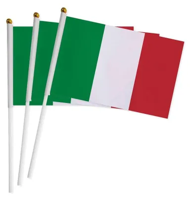 20 Handfahnen Italien, 14 x 21 cm, Polyester, mit Kunststoffstab