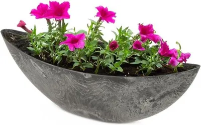 Produktbild von Große ovale Pflanzschale für Außen – große Blumenvase in schwarzem Steinlook für Garten, Balkon oder Friedhof