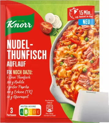 Produktbild von Knorr Fix Nudel Thunfisch Auflauf (46g Packung) + usy Block