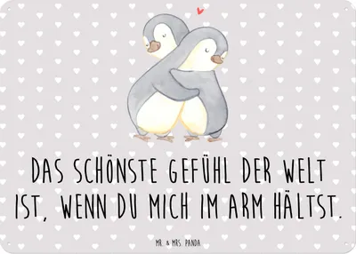 Produktbild von Mr. & Mrs. Panda tafel Pinguine Kuscheln DIN A6 - Grau Pastell - Geschenk, für Freundin, Wandbild, Retro Blechschild, Schild, Mitbringsel, Frauen, Valentinstag, Jahrestag