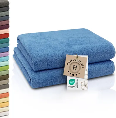 Produktbild von 2er Set Badetücher, 100% Baumwolle, 100x150 cm, 420g/qm, blau