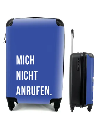Produktbild von MuchoWow® Koffer Handgepäck Trolley Rollkoffer Kleine Reisekoffer mit 4 Rollen - Mich nicht anrufen - Blau - Zitate - Cabin Size < 55x40x23 cm & 55x40x20 cm - Fotokoffer - Kabinenkoffer - Boardgepäck - Reise-Box - Reisekoffer - Reisegepäck - Koffer mit Bild - Trolley für Kinder