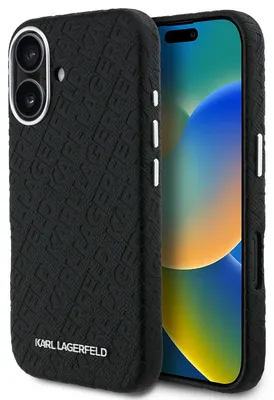 Obrázok produktu pre Karl Lagerfeld štruktúrovanýPolyuretánopakovaný logo MagSafe kryt pre iPhone 16 čierny (KLHMP16SPGKLFOFK)