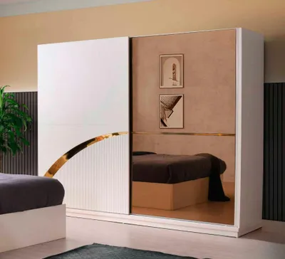 Immagine prodotto di Armadio Rettangolare Stile Moderno Design Oro Bianco Camera da letto bicolore