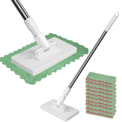 Produktbild von Bodenwischer mit Druckklemmsystem, Wischmops, Tuchwechsel per Knopfdruck, automatische Tuchklemmung, mit 10 wiederverwendbaren Mikrofasertüchern