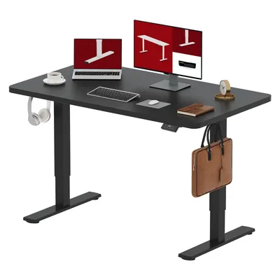 Produktbild von SANODESK Höhenverstellbarer Schreibtisch 140x60cm, Kindersicherung, Memory-Funktion, LED-Display, 60 kg Tragkraft, 2 Haken, einfache Montage (Schwarz）