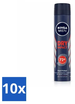 Imagen del producto de 10 aerosoles antitranspirantes NIVEA MEN Anti-Transpirant Spray Dry Impact, 200 ml - Paquete ahorro - 10 unidades