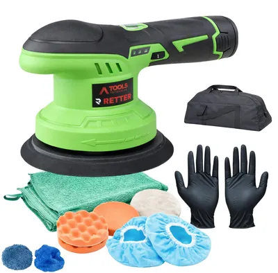 Produktbild von RETTER 12V Akku Exzenter Poliermaschine 150mm mit Zubehör & 2 Akkus