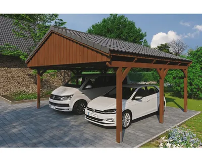 Produktbild von Doppelcarport SKAN Holz Fichtelberg 618 x 566 cm Nussbaum