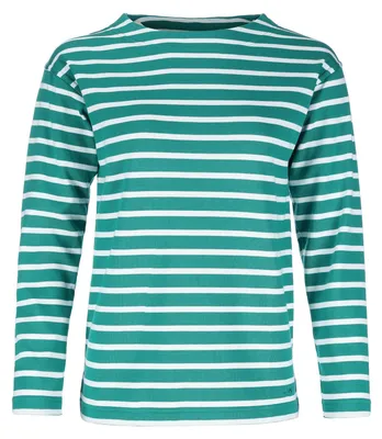 Produktbild von modAS Damen Shirt Bretonisches Damenshirt mit U-Boot Ausschnitt - Ringelshirt Streifenshirt Langarmshirt mit Streifen aus Baumwolle in Smaragd-Weiß Größe 36