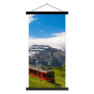 Produktbild von MuchoWow® Textilposter Ein roter Zug in den Alpen 40x80 cm mit schwarzem Rahmen - Wandemalerei