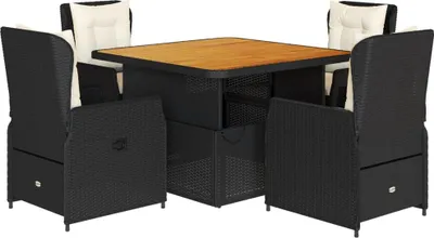 Produktbild von vidaXL 5-tlg. Garten-Essgruppe mit Kissen Schwarz Poly Rattan
