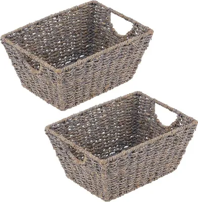 Produktbild von mDesign Seegraskorb Flechtkorb Aufbewahrung mit Griffen 2er Set Seegras grau