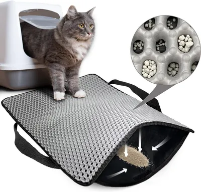 Produktbild von Katzenstreu Matte 61 x 38 cm, Wabenstruktur, doppellagig, rutschfest, grau, für Zuhause