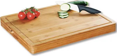 Produktbild von Kesper Bambus Schneidebrett 50 x 40 x 5 cm mit Saftrille und Griffmulden, extra stark, langlebig, hygienisch, messerschonend