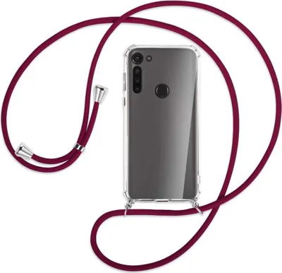Produktbild von Handykette Backcover-Schutzhülle mit Band (Metall silberfarben) für Motorola Moto G8 - dunkelrot