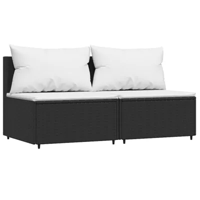 Produktbild von vidaXL Garten-Mittelsofas mit Kissen 2 Stk. Schwarz Poly Rattan