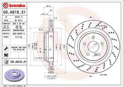 Produktbild von 2x BREMBO 09.A818.21 Bremsscheibe Hinterachse