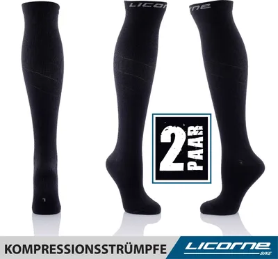 Produktbild von Licorne Kompressions-Thrombose-Stütz-Strümpfe Damen und Herren Compression Socks für Sport Flug Laufen Reisen, Farbe:Schwarz (2 Paar), Größe:39-42