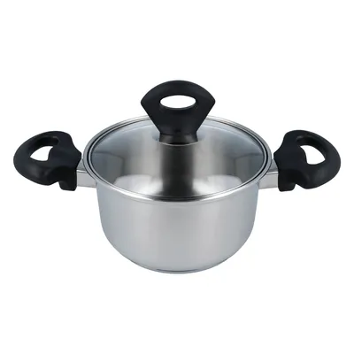 Produktbild von Fleischtopf EUROHOME Universaltopf 16 cm für Induktion mit Glasdeckel - Kochtopf Edelstahl Topf für Suppen und als Bratentopf mit Deckel