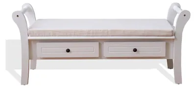 Produktbild von Sitzbank Sitztruhe Kommode mit 2 Holzschubladen aus Paulownienholz in edelweiß im Landhausstil