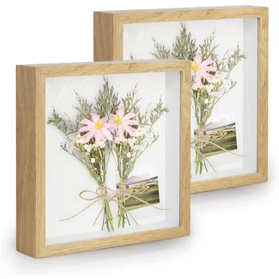 Image de Deux cadres photo 3D de 20x20 cm, aspect bois, avec vitre