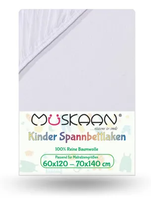 Produktbild von Jersey Kinder Spannbettlaken 60x120 cm - 70x140 cm Weiss 100% Baumwolle