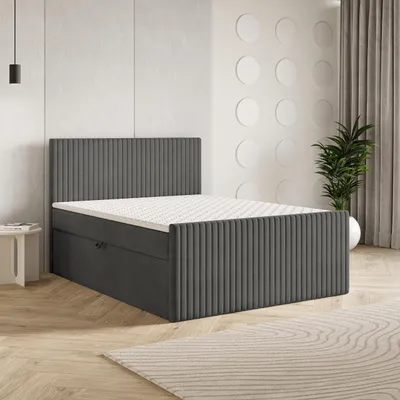 Produktbild von Masseno Boxspringbett TERVAN 140x200 cm Komplett-Set mit Bonell Matratze und Topper, Polsterbett mit Bettkästen -Grau, KRONOS 15