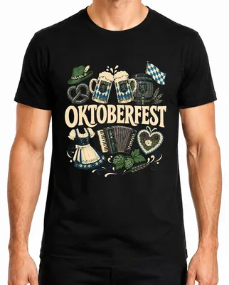Immagine prodotto di , Wiesn, boccale di birra, abito tradizionale (Dirndl), pretzel, maglietta con motivi tradizionali, pantaloni di pelle, maglietta da uomo, nera, taglia XXL